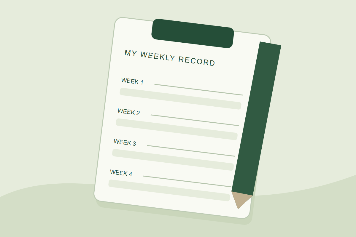 Illustration of a weekly notebook with empty measurement fields