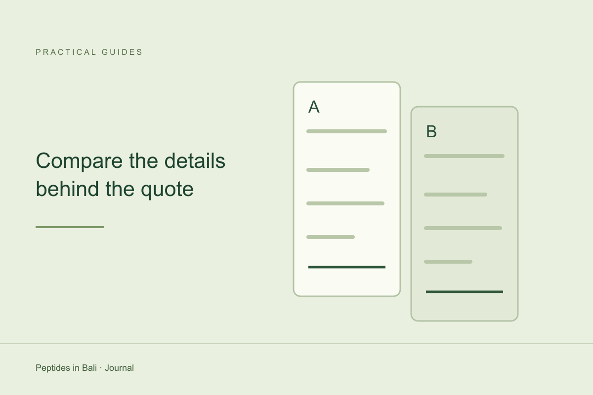 Two quote sheets with price, supply and included costs, illustrating a like-for-like comparison