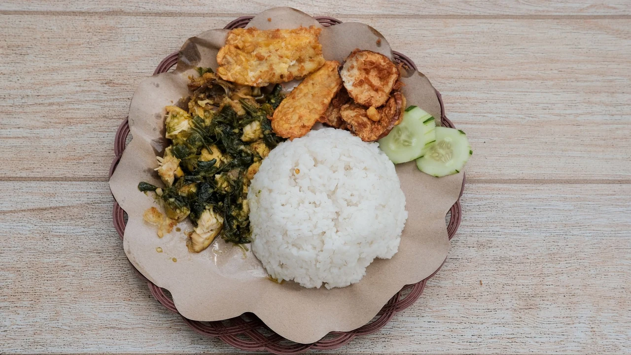 Rice, vegetables and side dishes on a plate