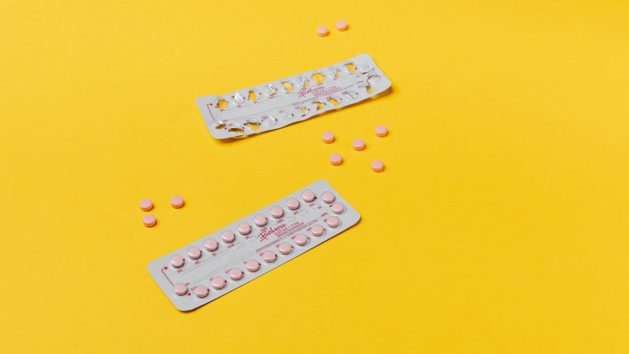 Contraceptive tablets in blister packaging.