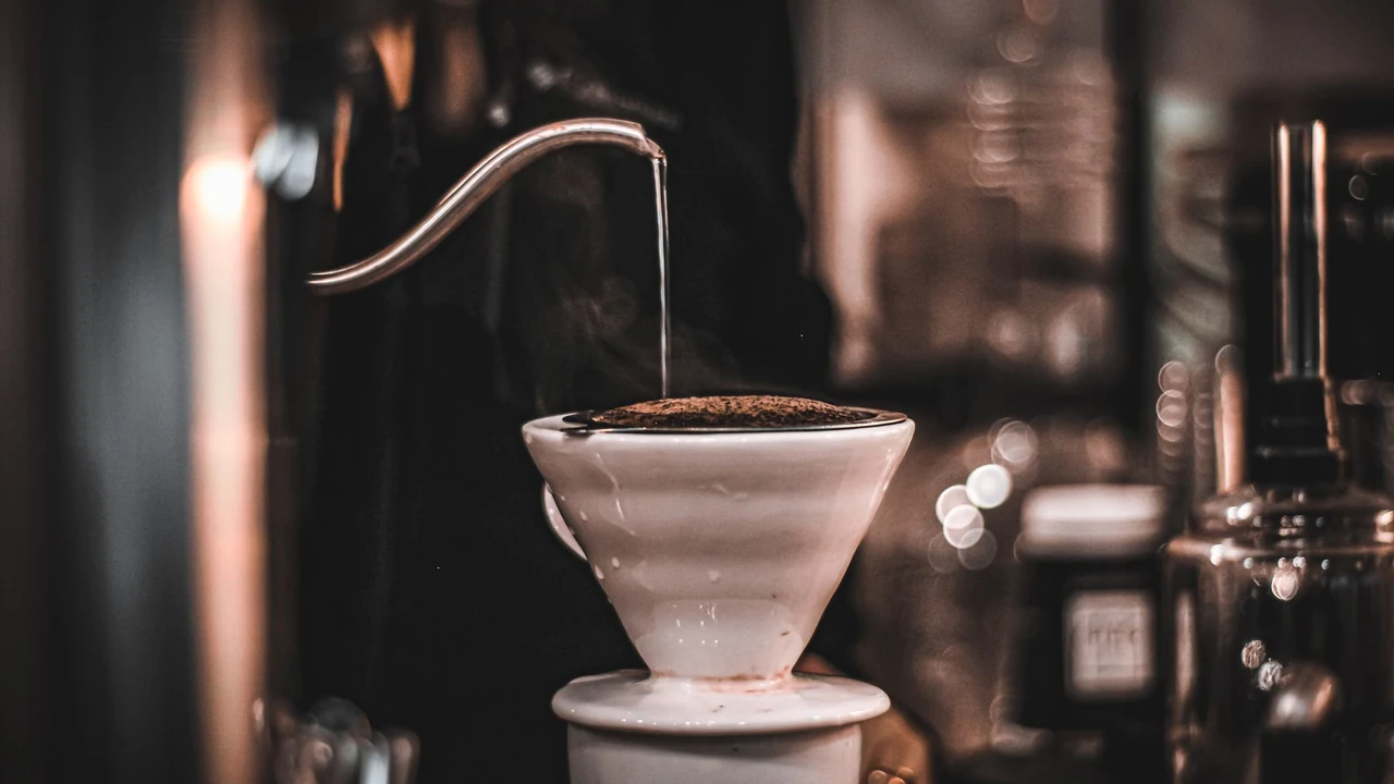 Hot water being poured through a coffee filter