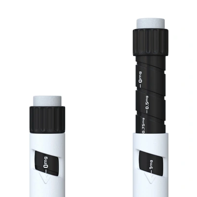 BPC157 & TB500 32mg dose dial with printed markings, close-up