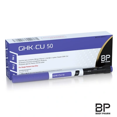 GHK-Cu 50mg pen and labelled Body Pharm box on a white background