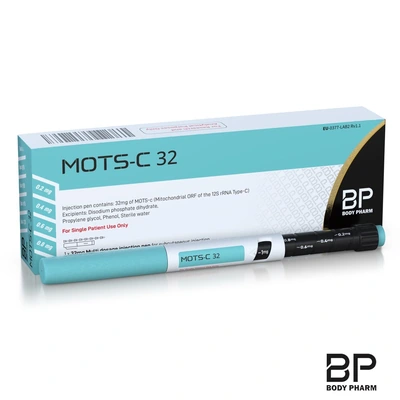 MOTS-C 32mg pen and labelled Body Pharm box on a white background
