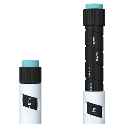 MOTS-C 32mg dose dial with printed markings, close-up