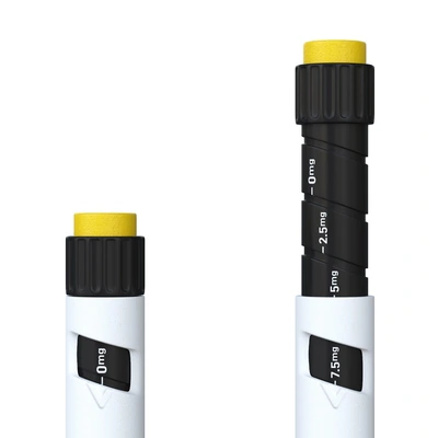 Tirzepatide 30mg dose dial with printed markings, close-up