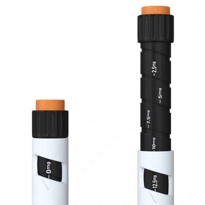 Tirzepatide 60mg dose dial with printed markings, close-up